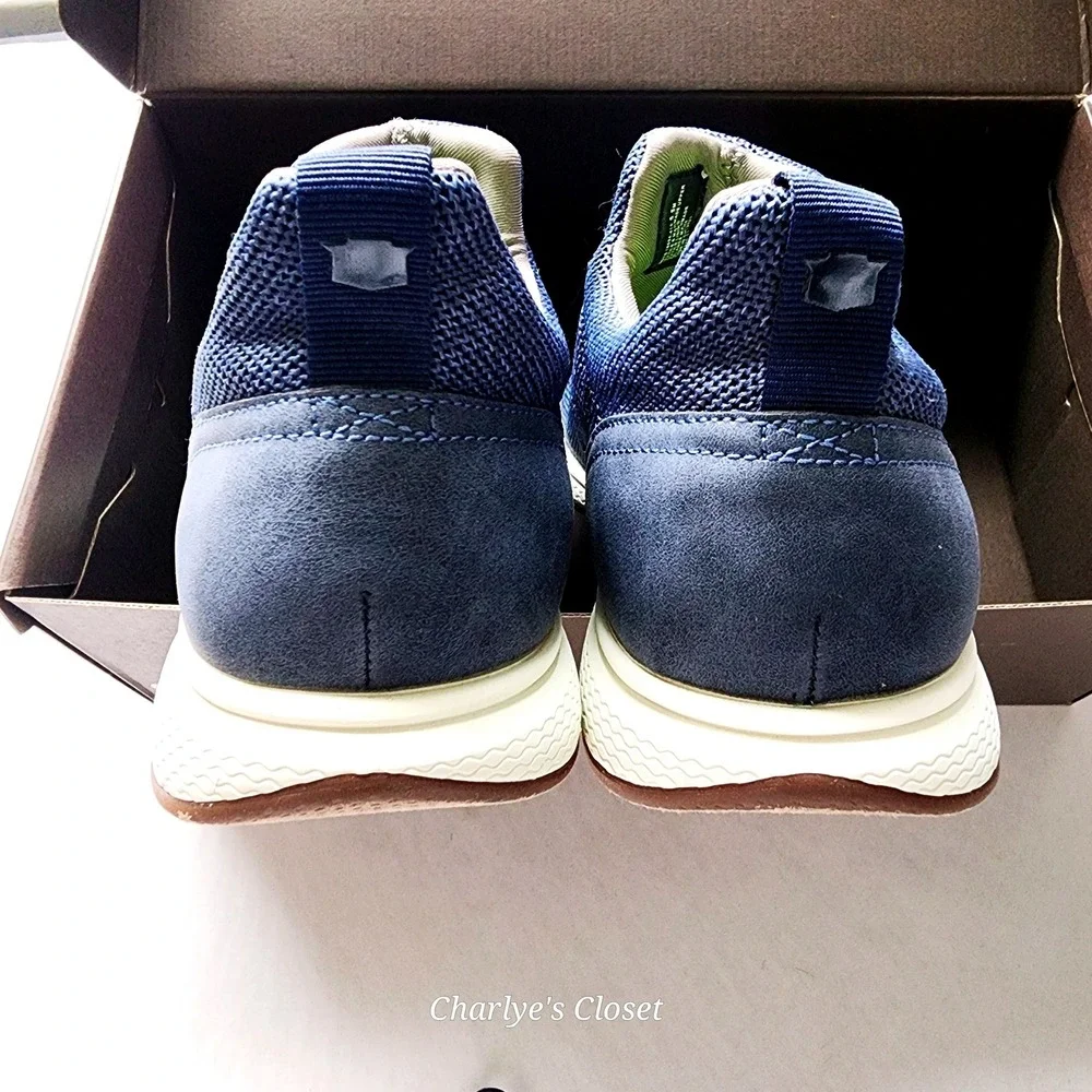 Florsheim Satellite Jr Knit Navy Slip-On Faux Lace Sneaker Kids 5.5M Casual Prep